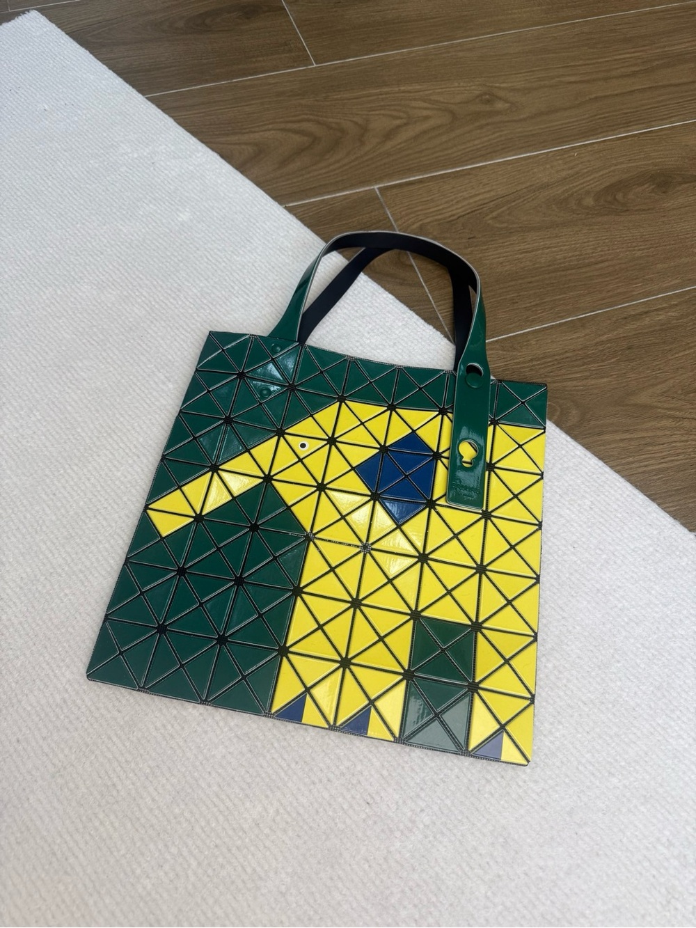 Issey Miyake Green Yellow Blue Panel Tote Handbag